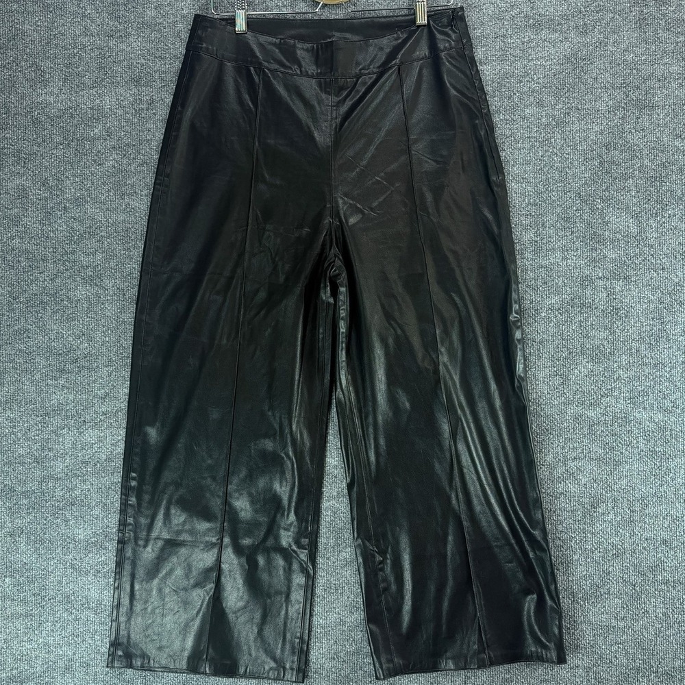 Another Love Black Faux Leather Wide Leg Cropped Pants Size 12 Fall Streetwear